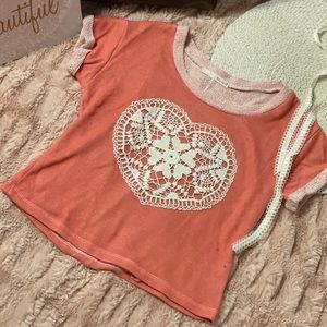 Light Pink Mid Cropped Top w/ White Crochet Heart